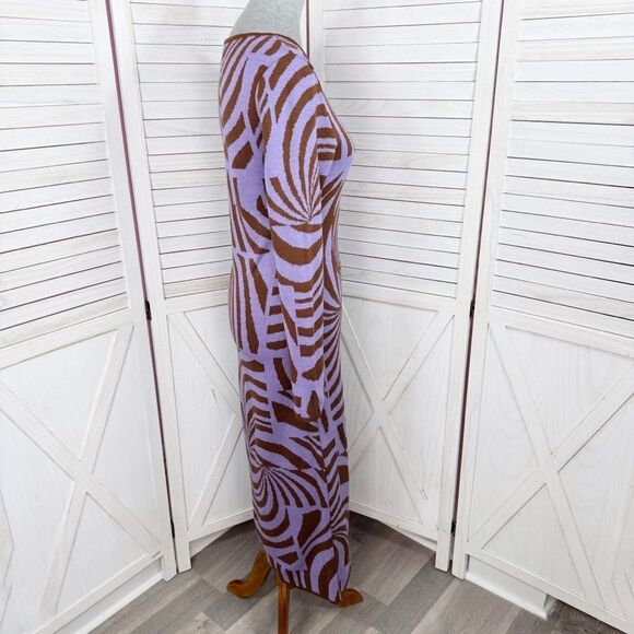 ASOS Abstract Swirl Print Knit Midi Sweater Sheath Dress Purple Brown 8 - Picture 4 of 14